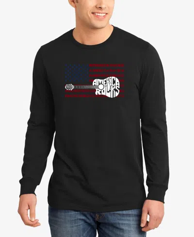 La Pop Art Men's America Rocks Word Art Long Sleeve T-shirt