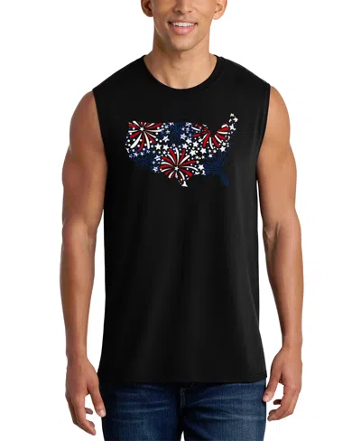 La Pop Art Men's American Flag Fireworks Graphic Tank Top In Black