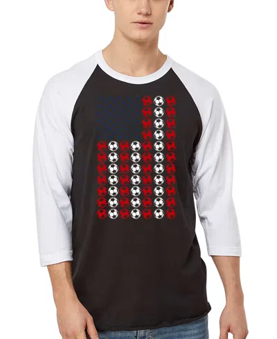 La Pop Art Men's American Flag Soccer Balls Word Art Raglan-sleeve T-shirt In Multi