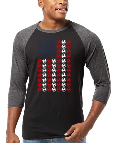 La Pop Art Men's American Flag Soccer Balls Word Art Raglan-sleeve T-shirt In Multi