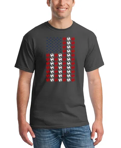 La Pop Art Men's American Flag Soccer Balls Word Art T-shirt In Gray