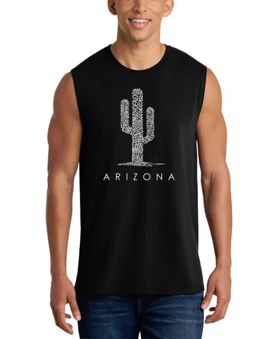 La Pop Art Men's Arizona Cactus Typography Graphic Tank Top In Black