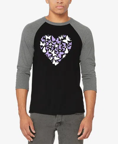 La Pop Art Men's Butterfly Heart Raglan Baseball Word Art T-shirt