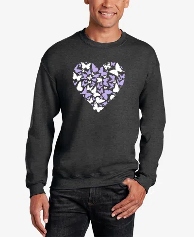 La Pop Art Men's Butterfly Heart Word Art Crewneck Sweatshirt In Gray