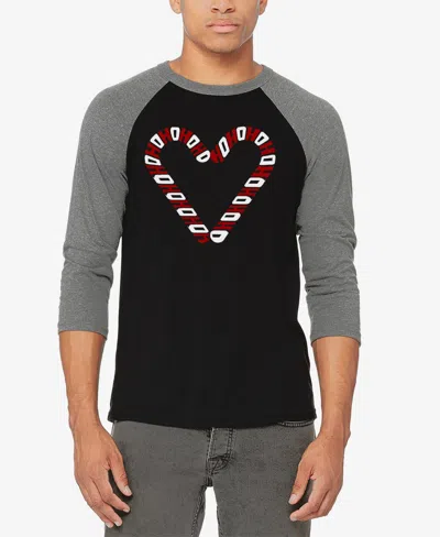 La Pop Art Men's Candy Canes Raglan Baseball Word Art T-shirt