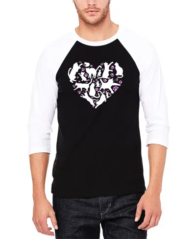 La Pop Art Men's Cat Heart Raglan Baseball Word Art T-shirt