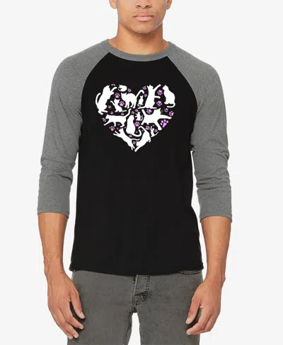 La Pop Art Men's Cat Heart Raglan Baseball Word Art T-shirt