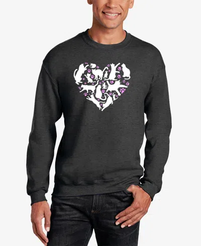 La Pop Art Men's Cat Heart Word Art Crewneck Sweatshirt