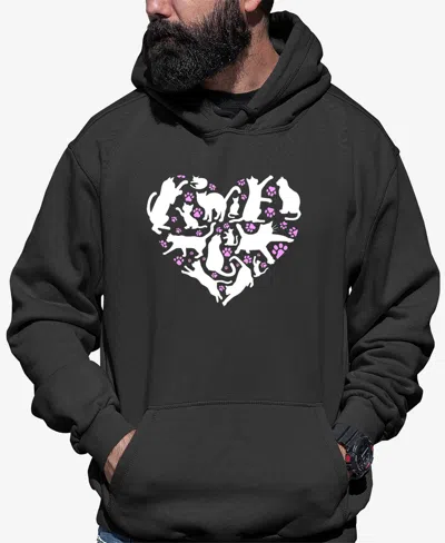 La Pop Art Men's Cat Heart Word Art Hooded Sweatshirt