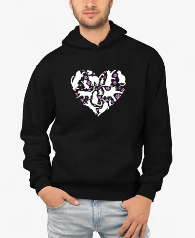 La Pop Art Men's Cat Heart Word Art Hooded Sweatshirt