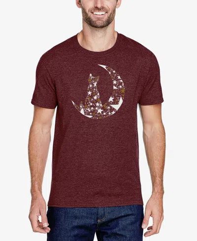 La Pop Art Men's Cat Sitting On Moon Premium Blend Word Art T-shirt In Burgundy