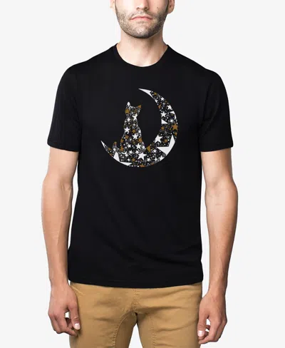 La Pop Art Men's Cat Sitting On Moon Premium Blend Word Art T-shirt In Black