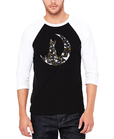 La Pop Art Men's Cat Sitting On Moon Raglan Baseball Word Art T-shirt