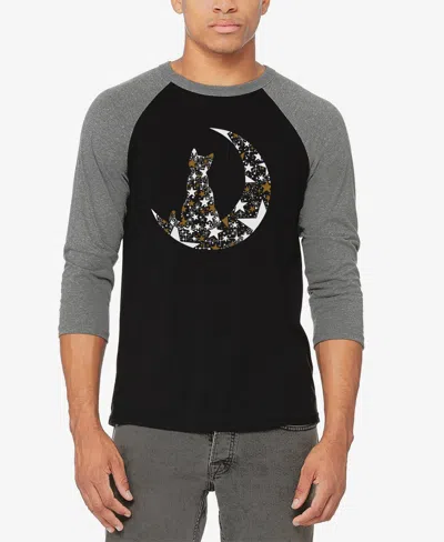 La Pop Art Men's Cat Sitting On Moon Raglan Baseball Word Art T-shirt