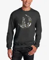 La Pop Art Men's Cat Sitting On Moon Word Art Crewneck Sweatshirt