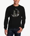 La Pop Art Men's Cat Sitting On Moon Word Art Crewneck Sweatshirt