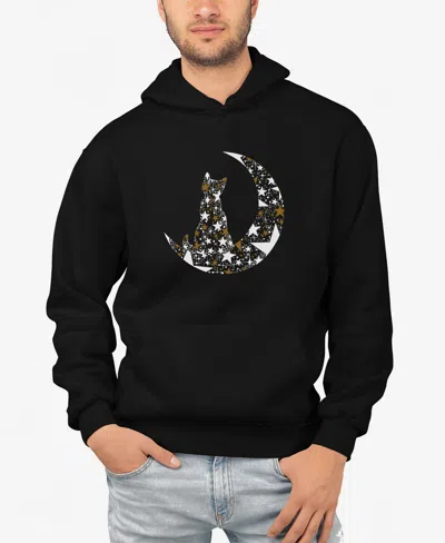 La Pop Art Men's Cat Sitting On Moon Word Art Hooded Sweatshirt