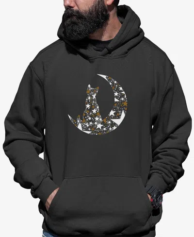 La Pop Art Men's Cat Sitting On Moon Word Art Hooded Sweatshirt