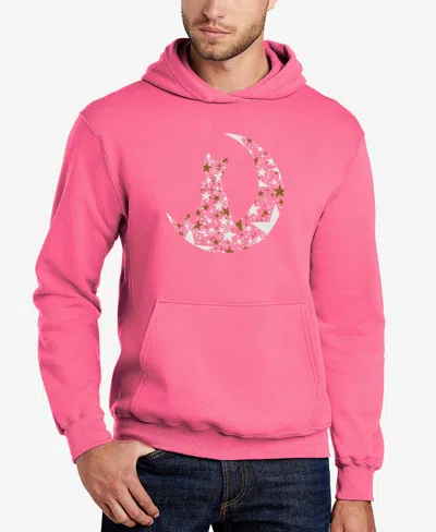 La Pop Art Men's Cat Sitting On Moon Word Art Hooded Sweatshirt