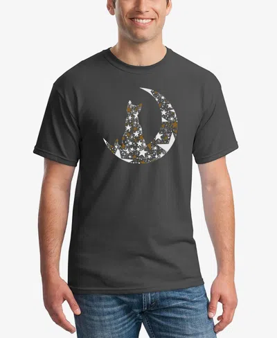 La Pop Art Men's Cat Sitting On Moon Word Art T-shirt