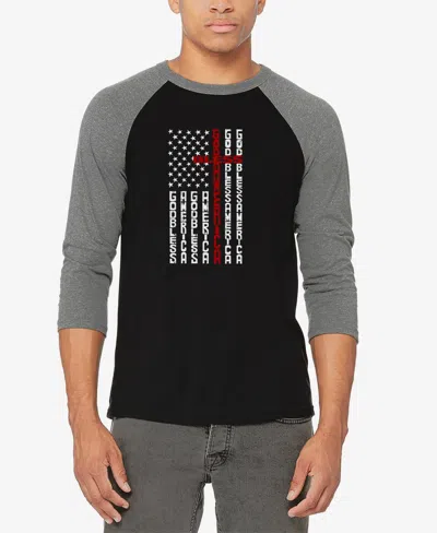 La Pop Art Men's Cross Flag Raglan Baseball Word Art T-shirt In Multi