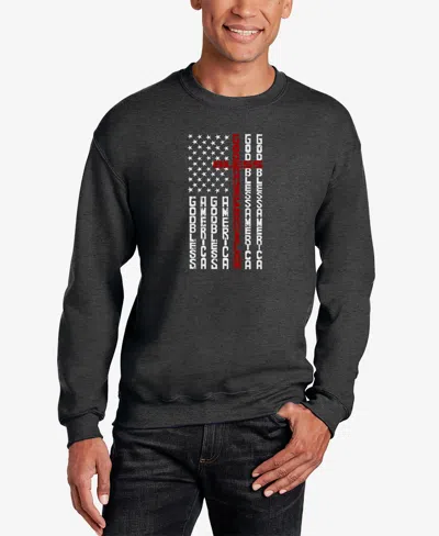 La Pop Art Men's Cross Flag Word Art Crewneck Sweatshirt