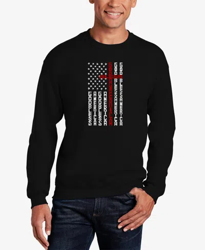 La Pop Art Men's Cross Flag Word Art Crewneck Sweatshirt