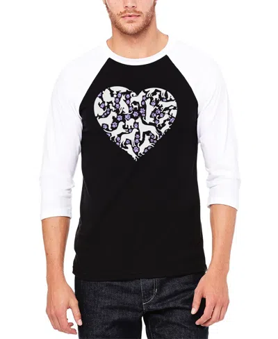 LA POP ART MEN'S DOG HEART RAGLAN BASEBALL WORD ART T-SHIRT