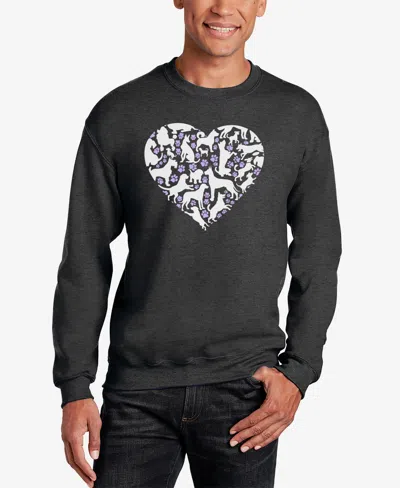 La Pop Art Men's Dog Heart Word Art Crewneck Sweatshirt