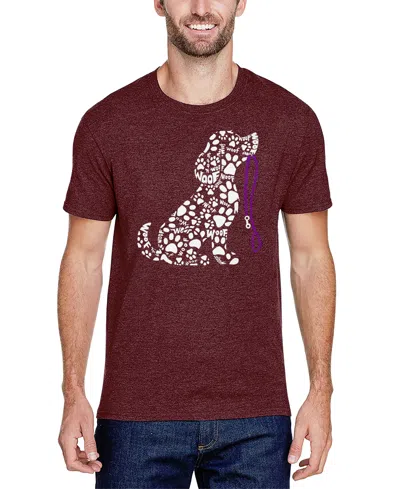 La Pop Art Men's Dog Leash Word Art T-shirt In Burgundy