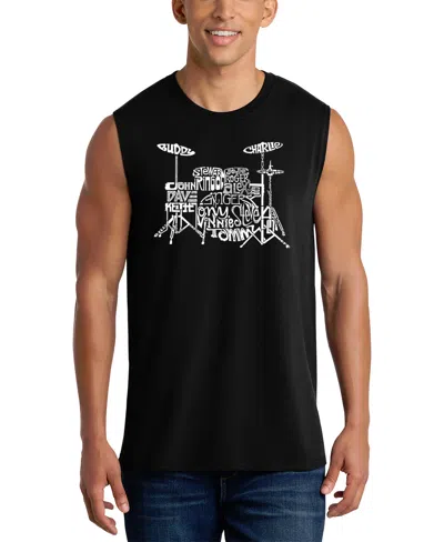 La Pop Art Men's Drum Set Typography Word Art Graphic Tank Top In Black