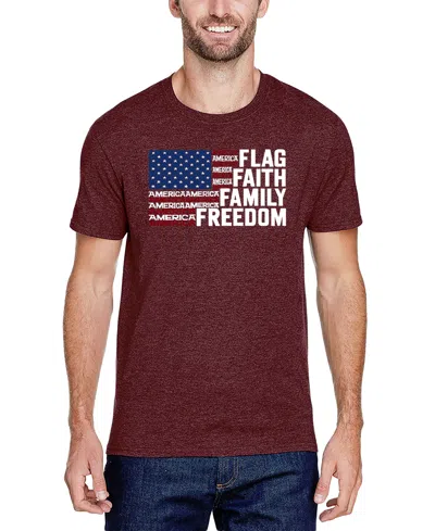 La Pop Art Men's Flag Faith Family Freedom American Flag Word Art T-shirt In Burgundy