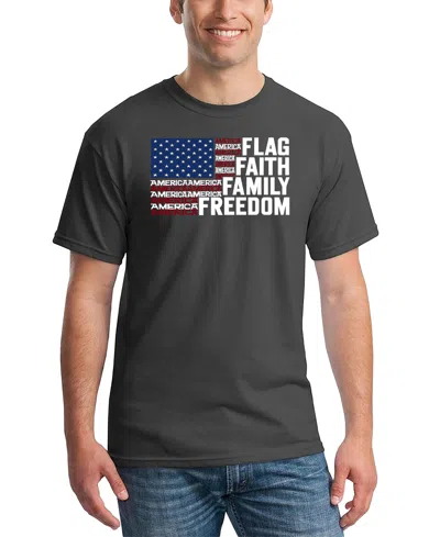 La Pop Art Men's Flag Faith Family Freedom American Flag Word Art T-shirt In Gray