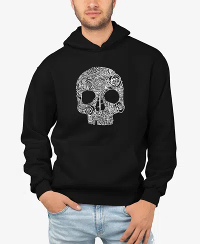 La Pop Art Men's Flower Skull Word Art Long Sleeve Hooded Sweatshirt In Black