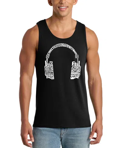La Pop Art Men's Full Headphones Music Word Art Graphic Tank Top In Black