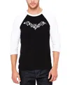 La Pop Art Men's Halloween Bat Raglan Baseball Word Art T-shirt In Black,white