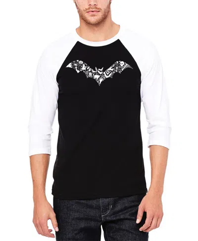 La Pop Art Men's Halloween Bat Raglan Baseball Word Art T-shirt In Black,white