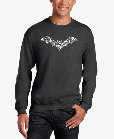 La Pop Art Men's Halloween Bat Word Art Crewneck Sweatshirt In Dark Grey