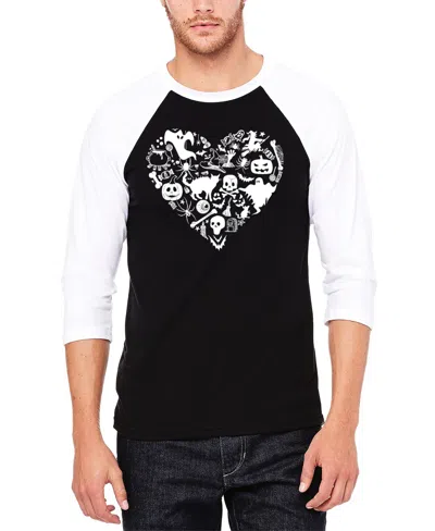 La Pop Art Men's Halloween Heart Raglan Baseball Word Art T-shirt In Black,white