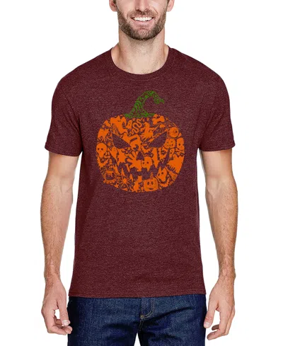 La Pop Art Men's Halloween Pumpkin Word Art T-shirt In Burgundy