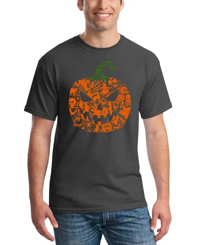 La Pop Art Men's Halloween Pumpkin Word Art T-shirt In Gray