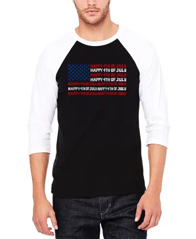 La Pop Art Men's Happy 4th Of July Raglan Baseball Word Art T-shirt