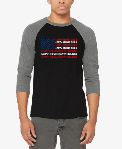 La Pop Art Men's Happy 4th Of July Raglan Baseball Word Art T-shirt