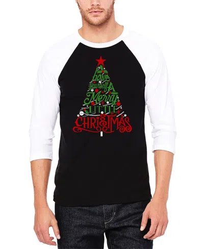 La Pop Art Men's Have Yourself A Merry Little Christmas Raglan Baseball Word Art T-shirt In Black,white
