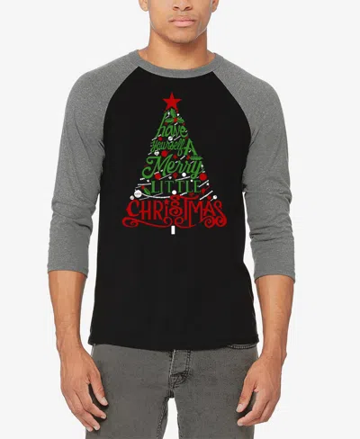La Pop Art Men's Have Yourself A Merry Little Christmas Raglan Baseball Word Art T-shirt In Grey,black