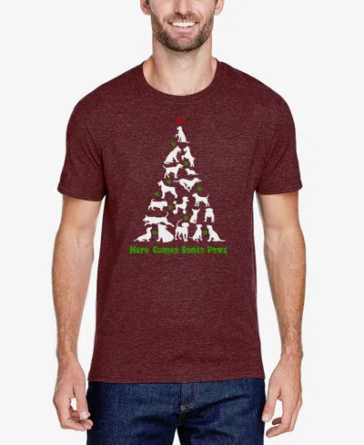 La Pop Art Men's Here Comes Santa Paws Premium Blend Word Art T-shirt In Burgundy