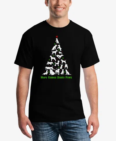 La Pop Art Men's Here Comes Santa Paws Word Art T-shirt In Black