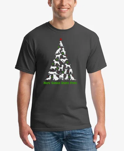 La Pop Art Men's Here Comes Santa Paws Word Art T-shirt In Dark Grey