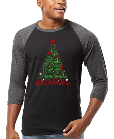 La Pop Art Men's Holiday Christmas Tree Word Art Raglan-sleeve T-shirt In Multi