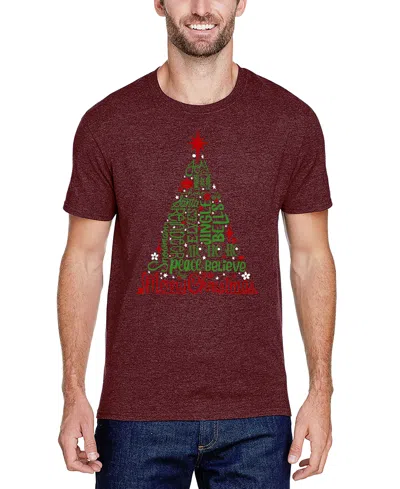 La Pop Art Men's Holiday Christmas Tree Word Art T-shirt In Burgundy